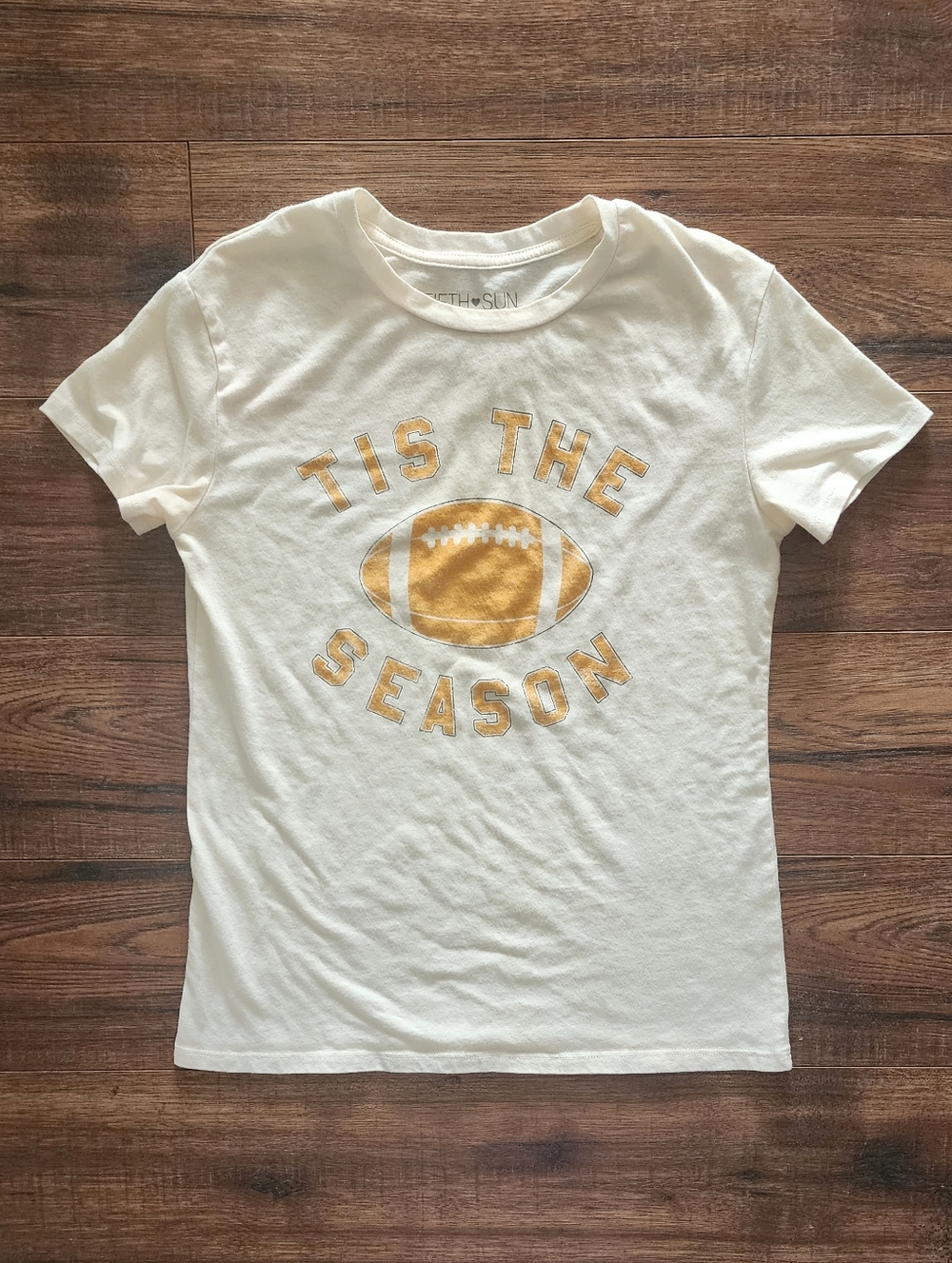 Fifth Sun Women's Football Tis the Season Short Sleeve Crewneck T-Shirt Small S